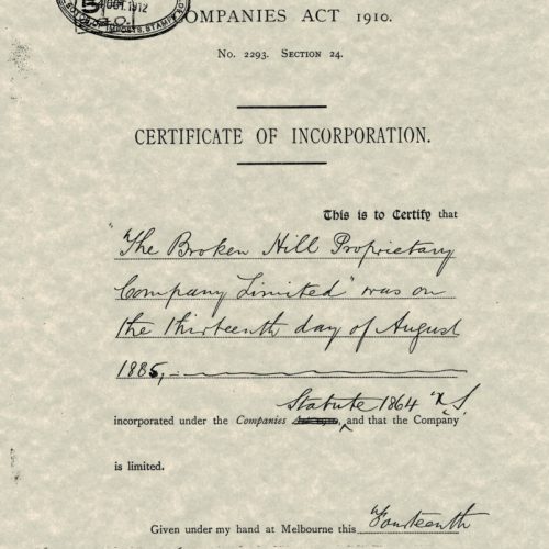 BHP Certificate of Incorporation